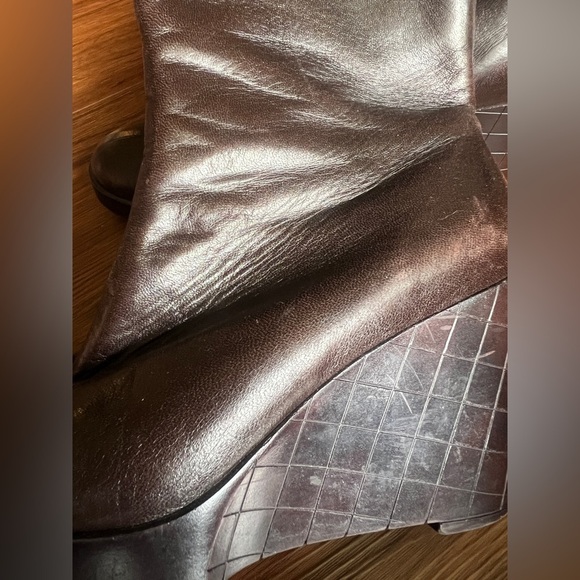 Robert Clergerie Brown Leather Ankle Boots Almond Toe Wedge Heel Women’s 7.5 - Picture 7 of 7